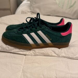 adidas Green Gazelle Suede Sneakers with Pink Heel Tab